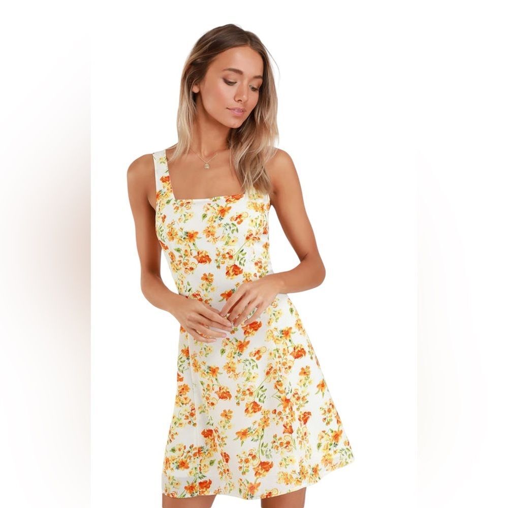 Lulus Day Date Tie Back White Orange Floral Mini Dress Womens Size Large New - Picture 3 of 13